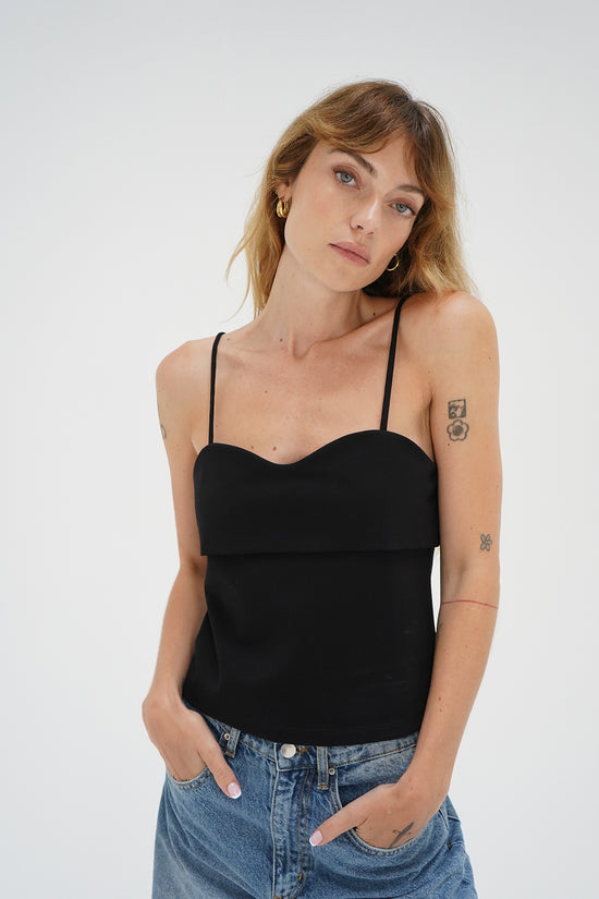 Amos top in black - sleeveless, sweetheart neckline