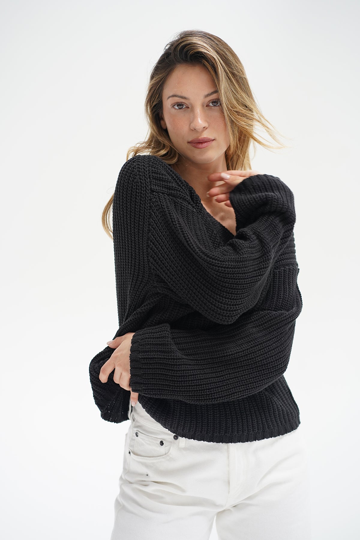 LNA Angle V neck Sweater in black 