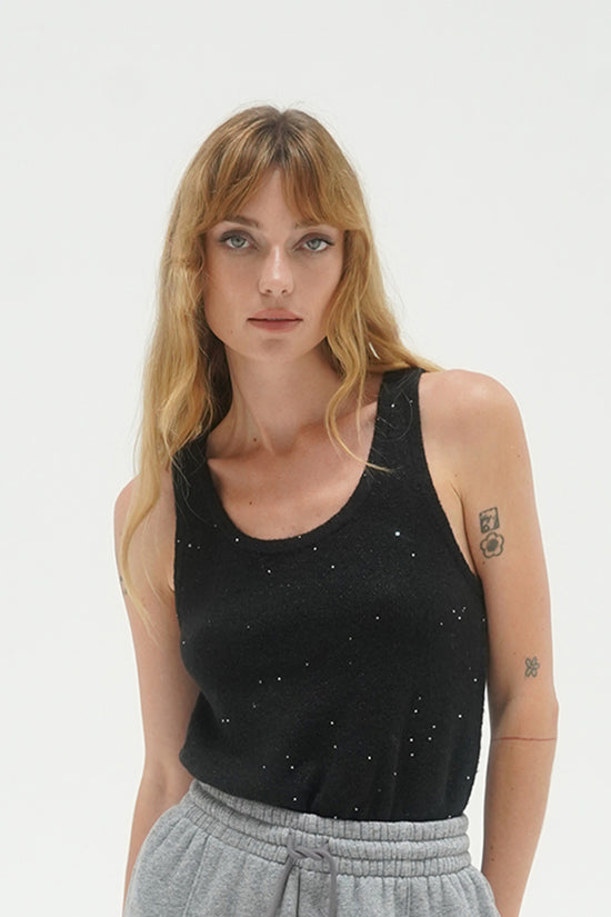 LNA Clothing - Audra sparkle tank in black