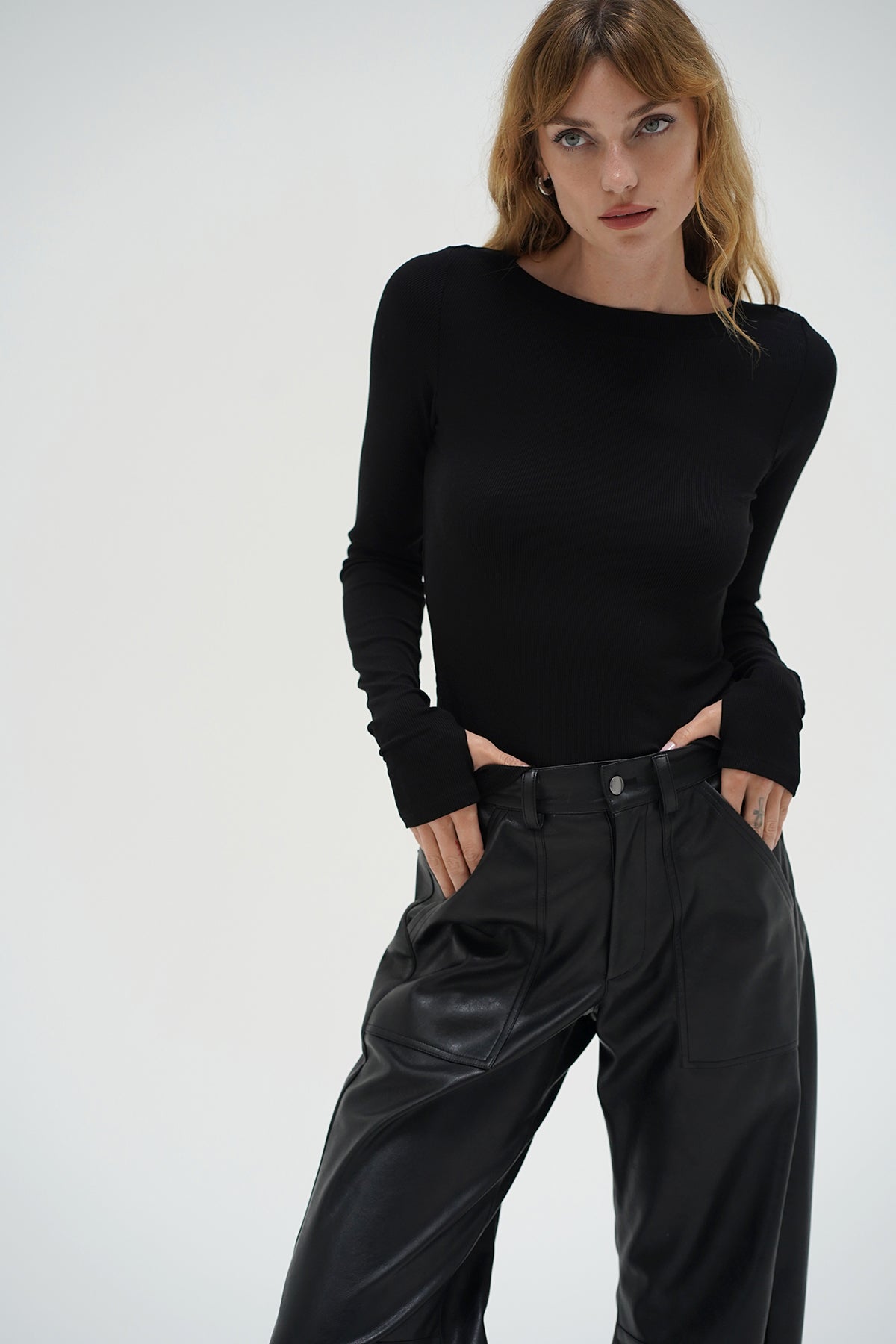 LNA Bellina long sleeve top in black 