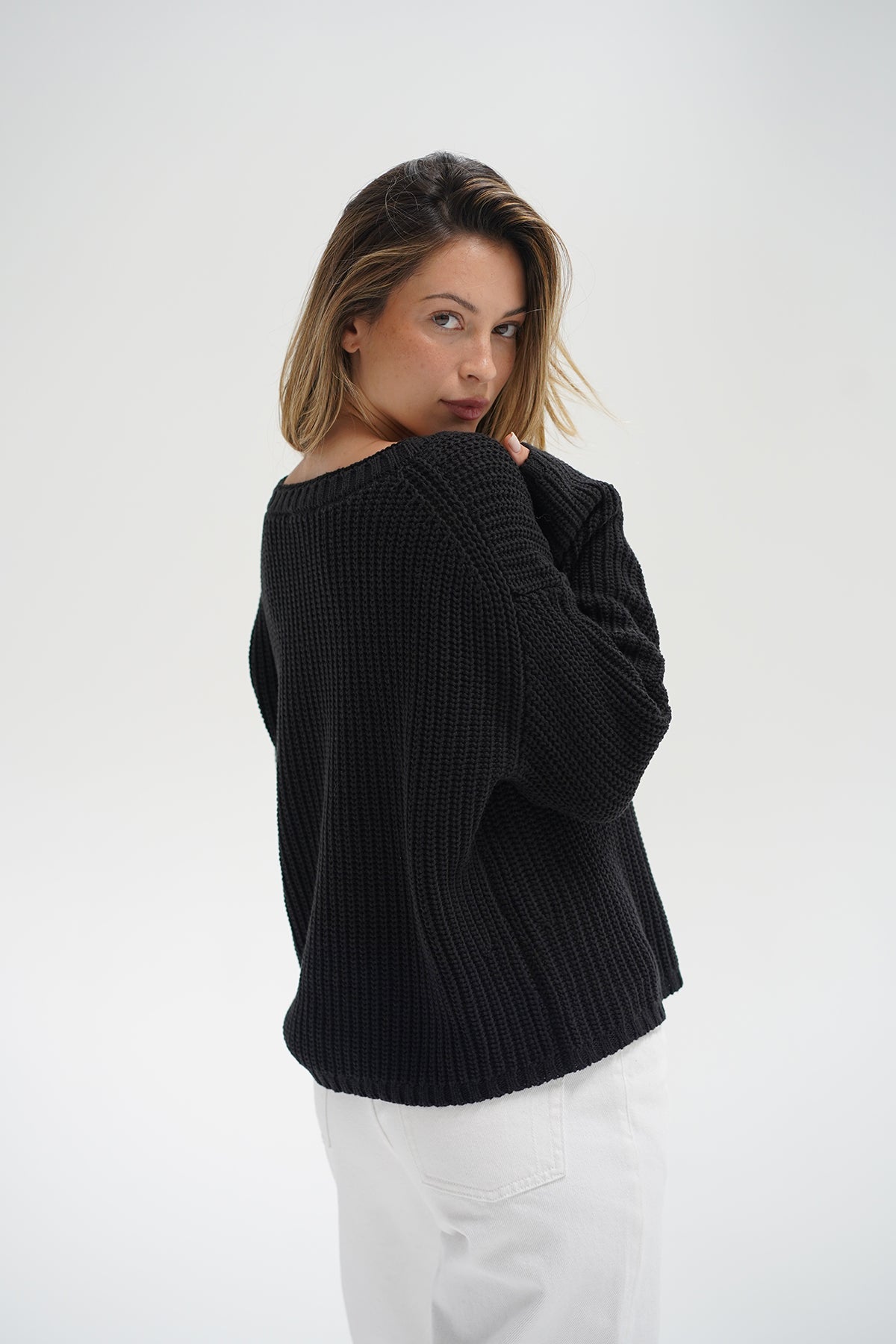 LNA Angle V neck Sweater in black 