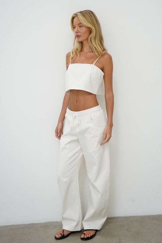 LNA Camille crop top in white denim 