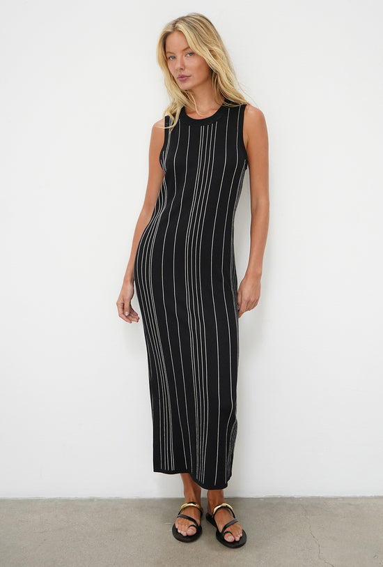 LNA Keily Dress in black with ivory stripe