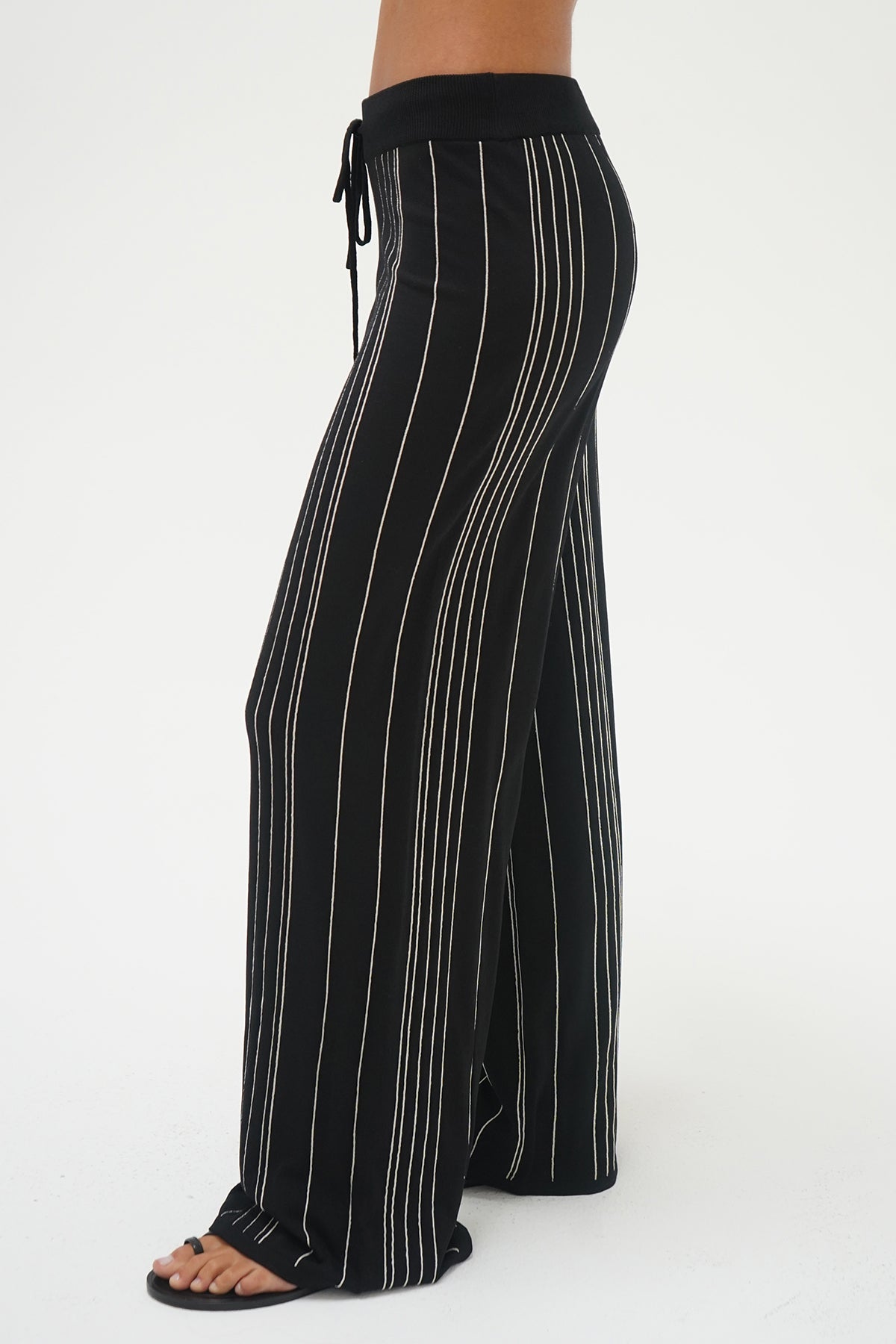 LNA Rylan Stripe Pant in black with ivory stripe