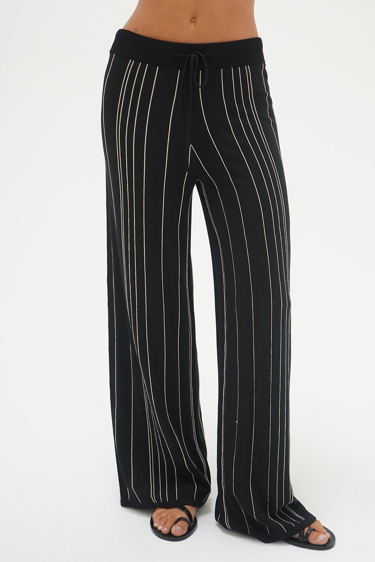 LNA Rylan Stripe Pant in black with ivory stripe