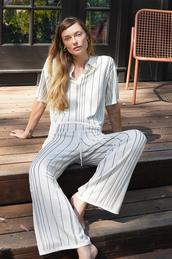 LNA Rylan Stripe Pant in ivory with black stripe