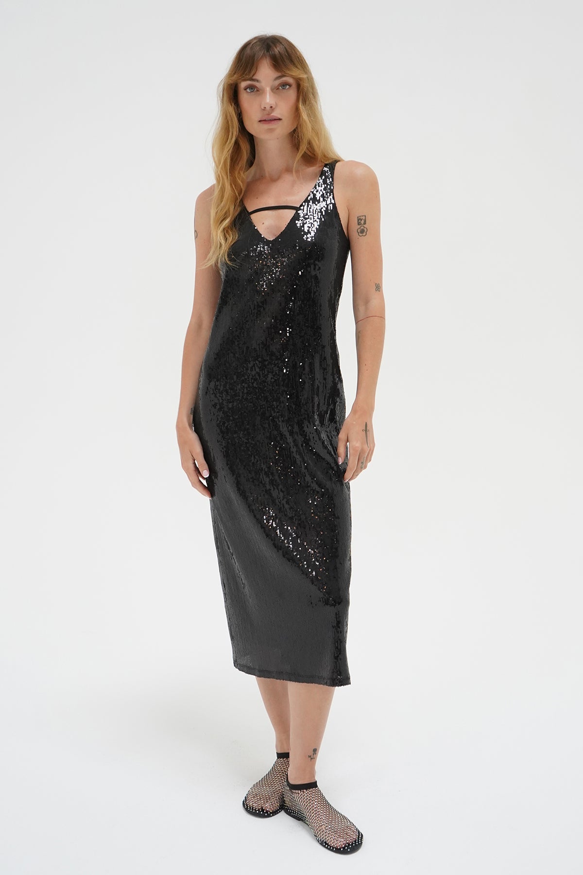 Iman Sequin Slip Dress - Black Sequin