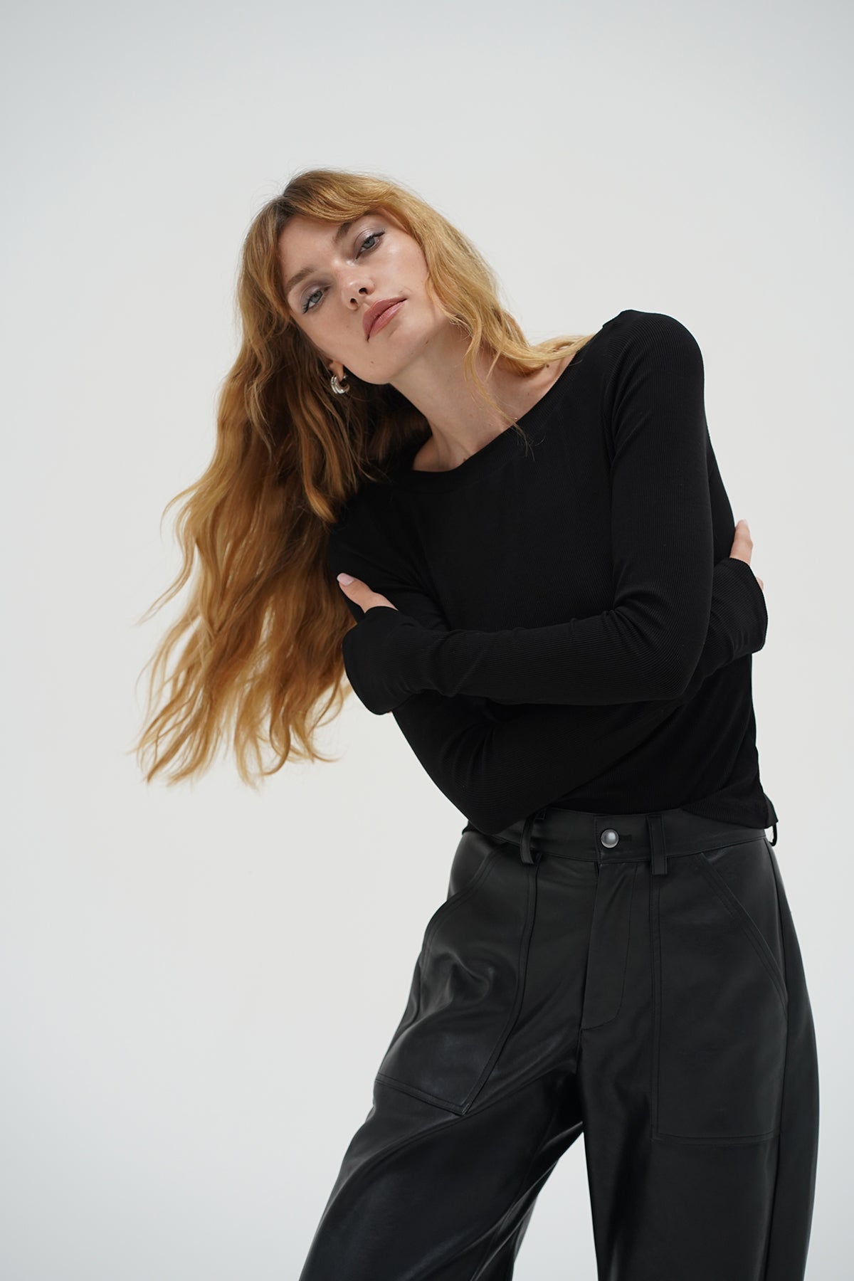 LNA Bellina long sleeve top in black 