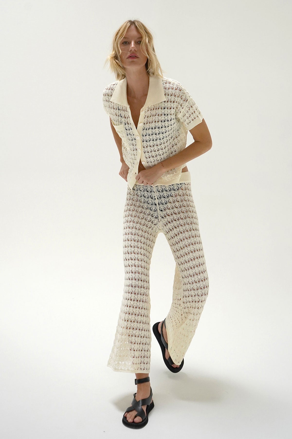 LNA Bianca Crochet Pant in Natural