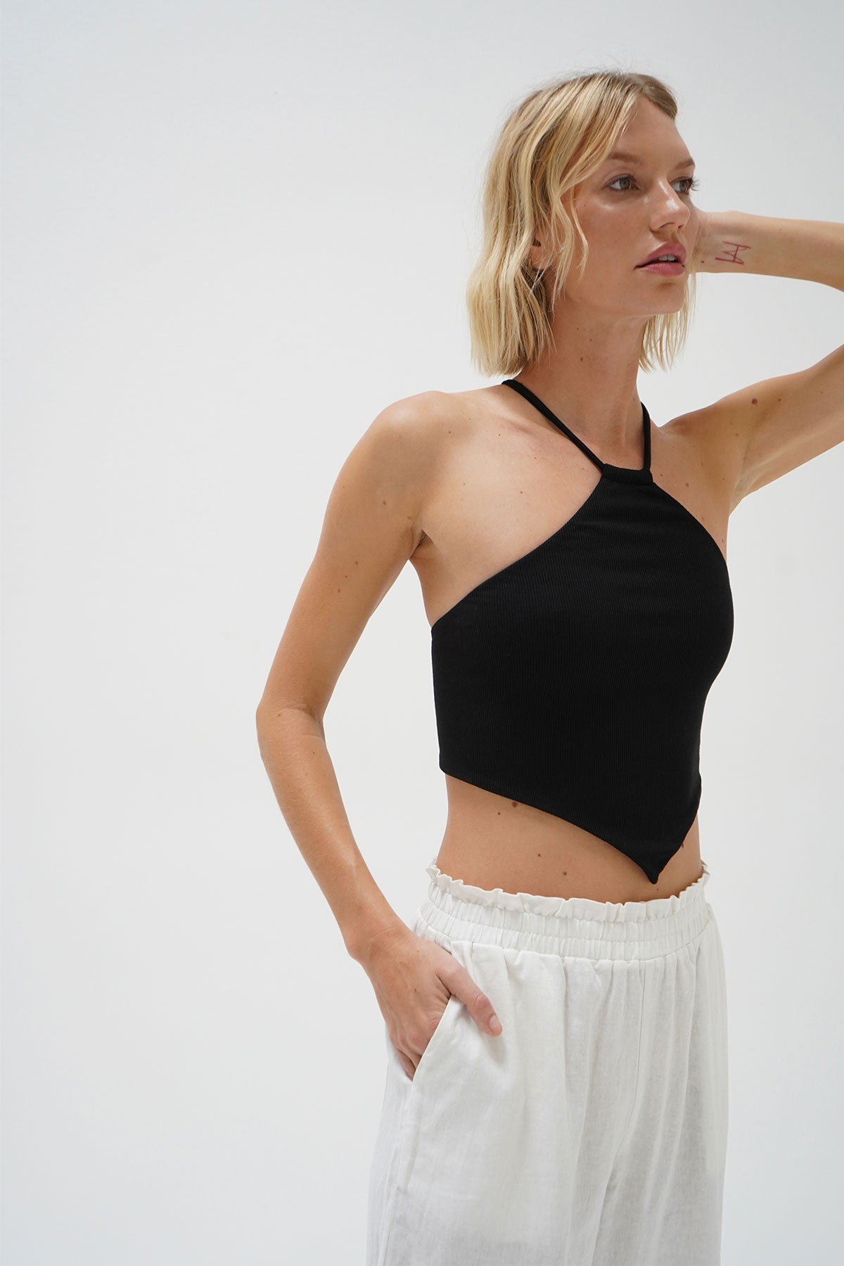 LNA Emmy Double Layer Ribbed Top in Black