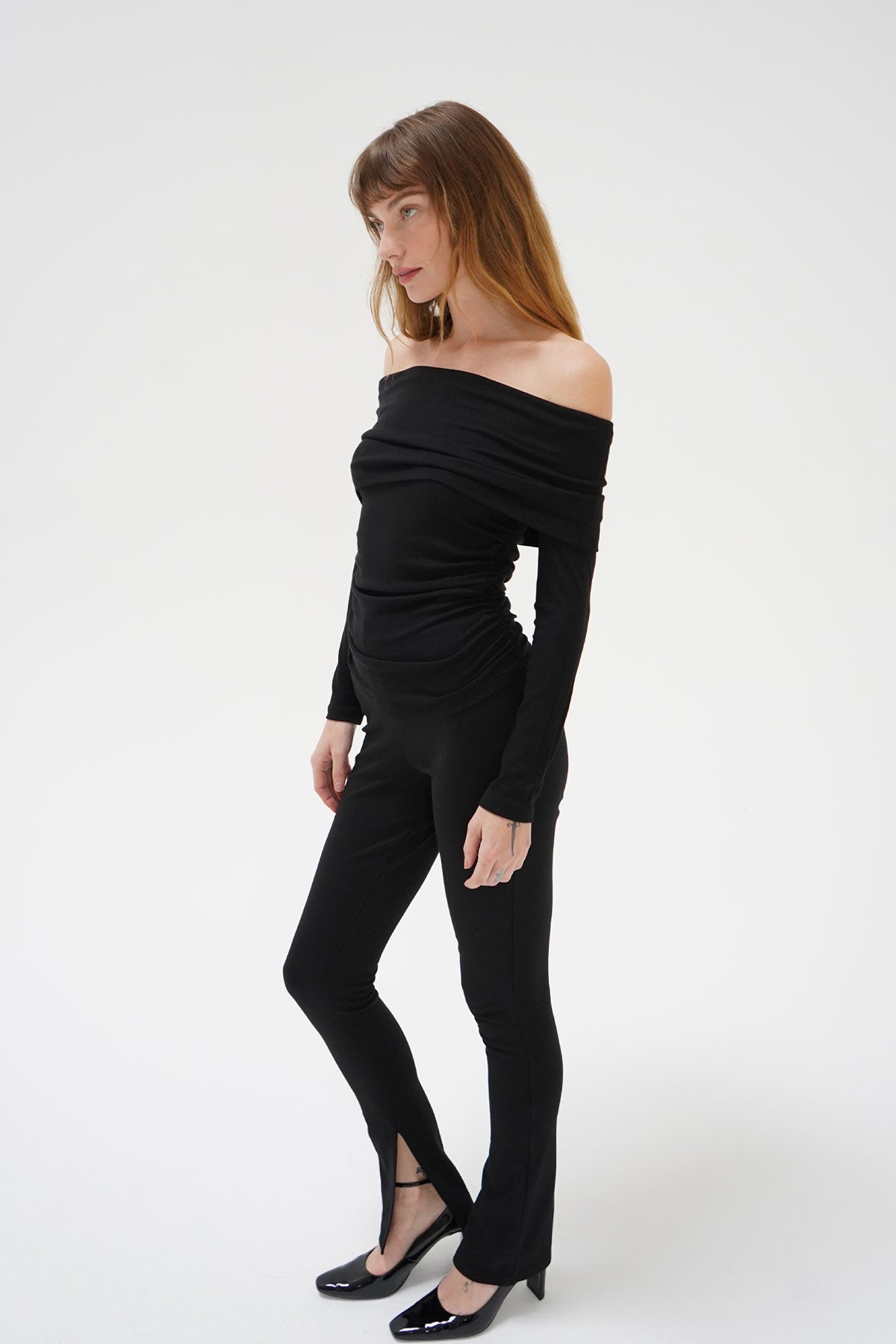 LNA Liya Ribbed Fold Over Top in Black