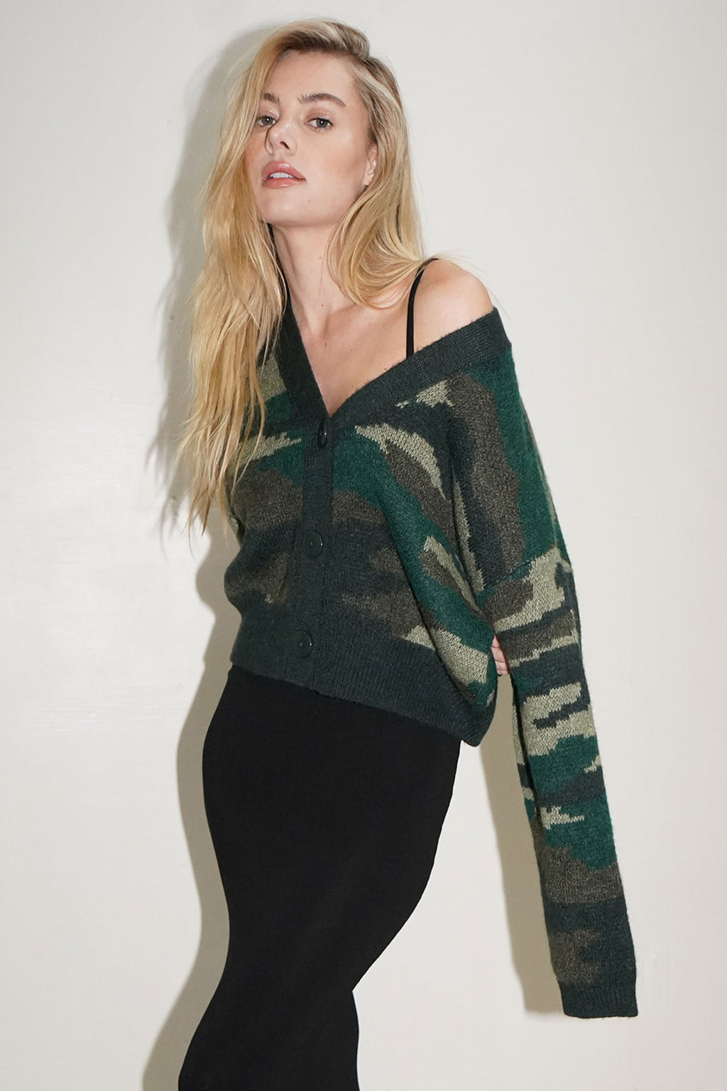 LNA Camo Jacquard Cardigan at Penelope T