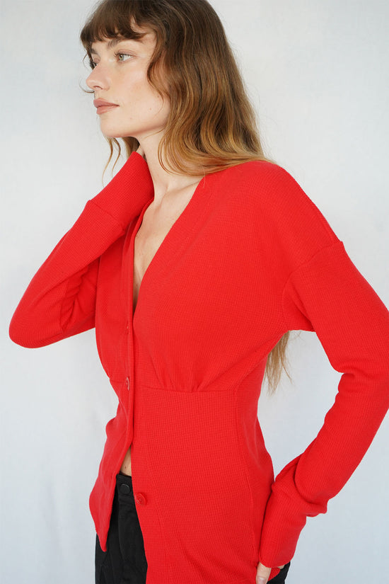 LNA Noel Waffle Cardigan in High Risk Red