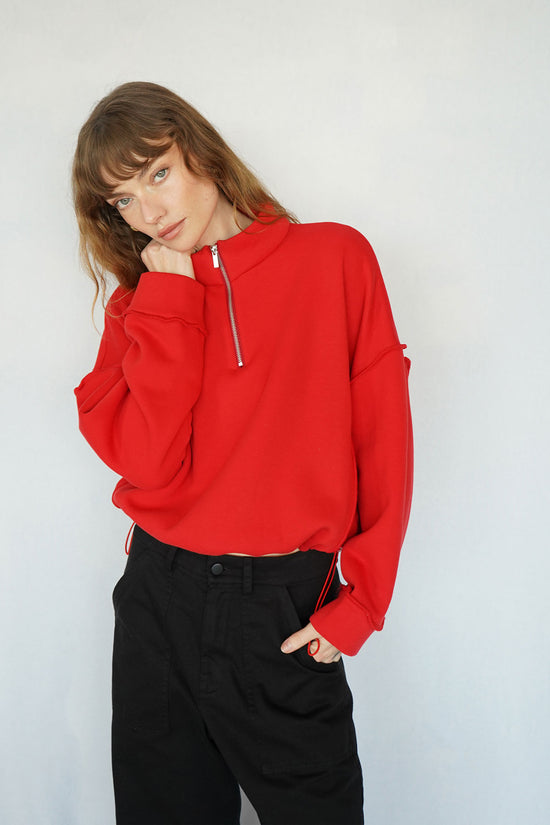 LNA Chandler Fleece Half Zip in High Risk Red