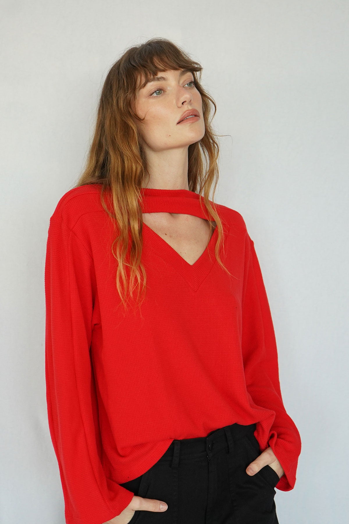 LNA Colette Waffle Top in High Risk Red