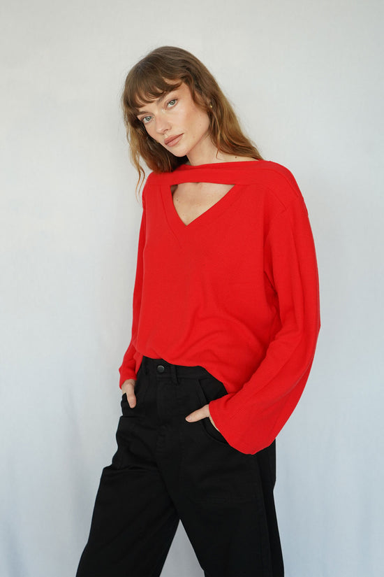 LNA Colette Waffle Top in High Risk Red