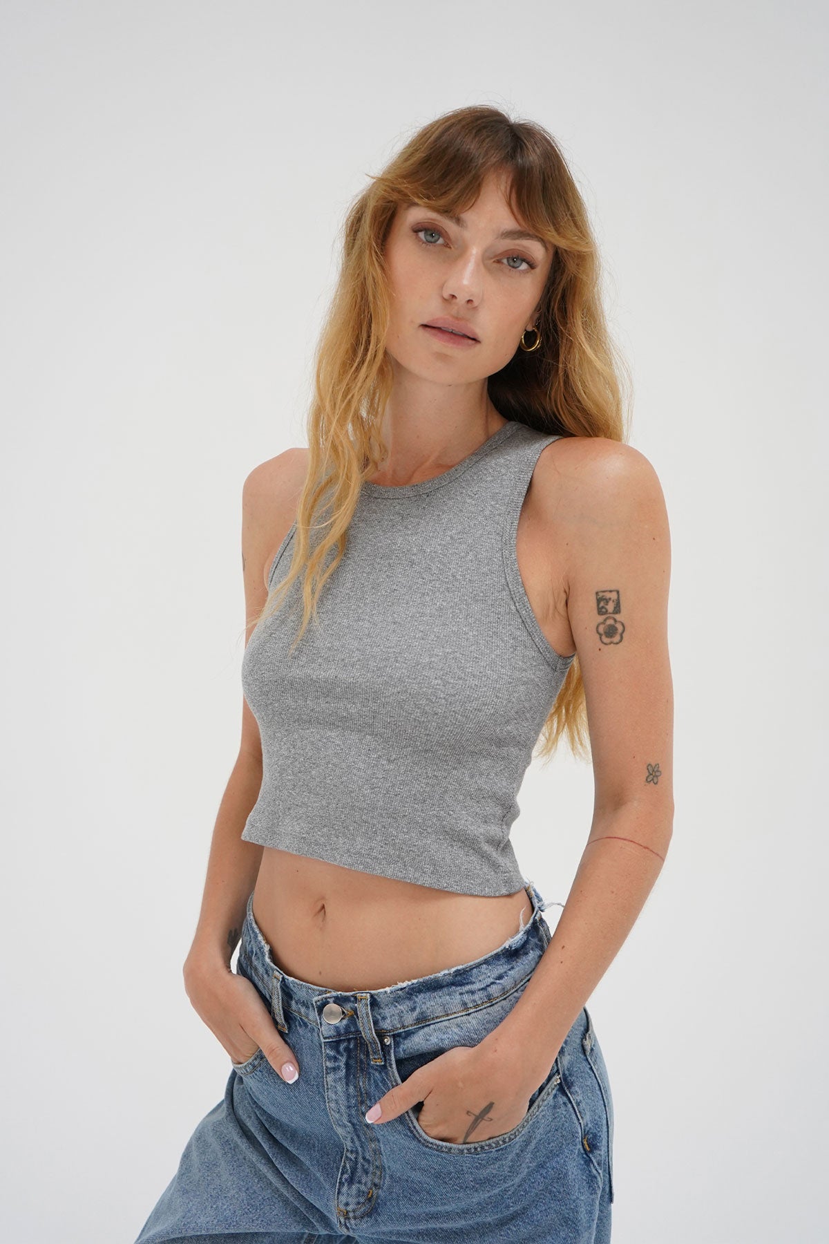 LNA Maya Cotton Rib Tank in Heather Grey 