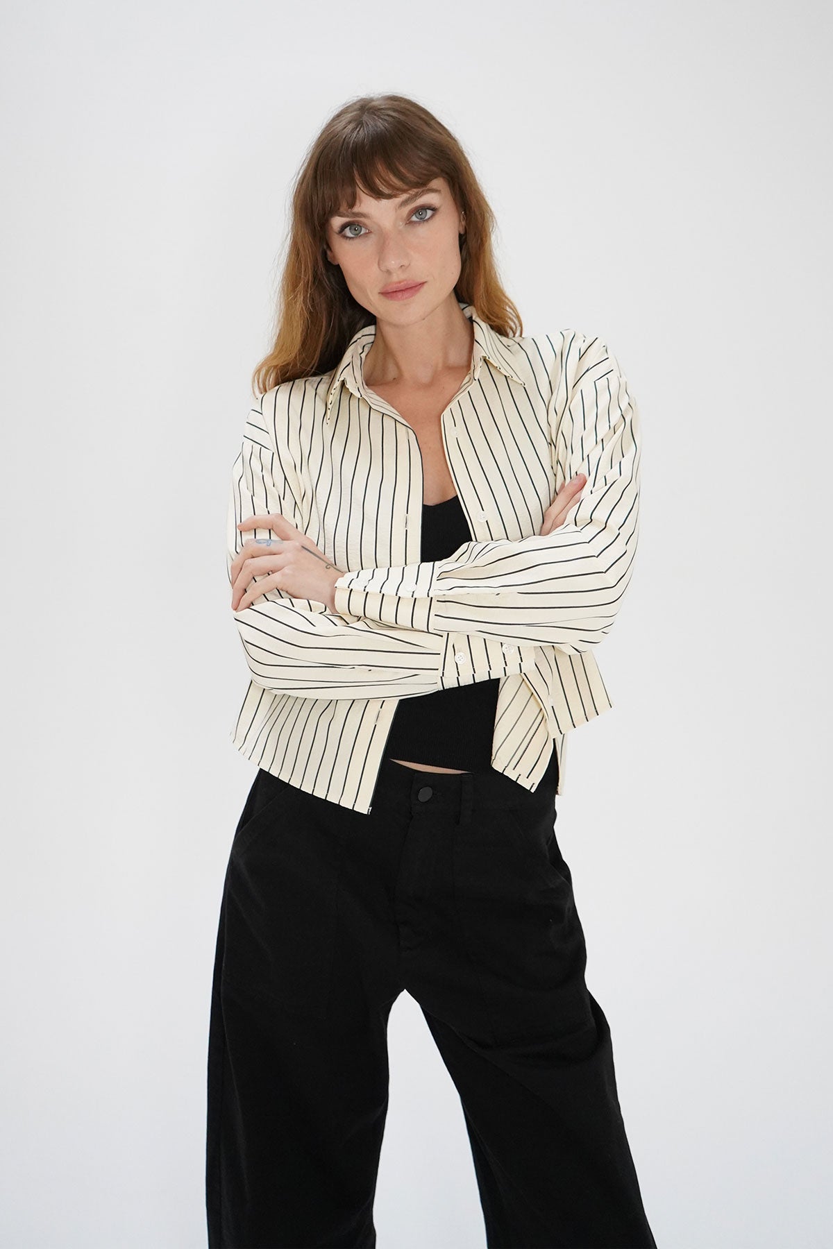 LNA Laurent Blouse in Cream and Black Stripe