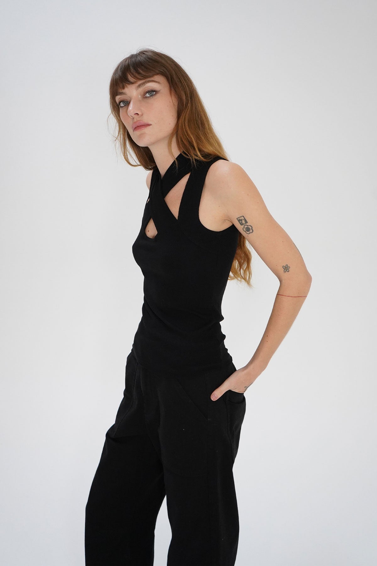 LNA Cross Strap Ribbed Tank in Black