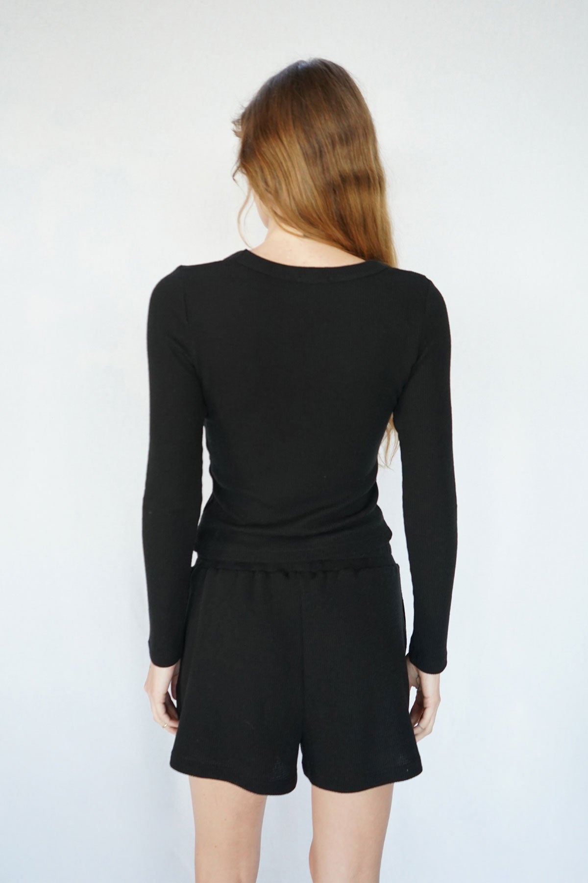 LNA Crown Waffle Scoop Long Sleeve Top in Black