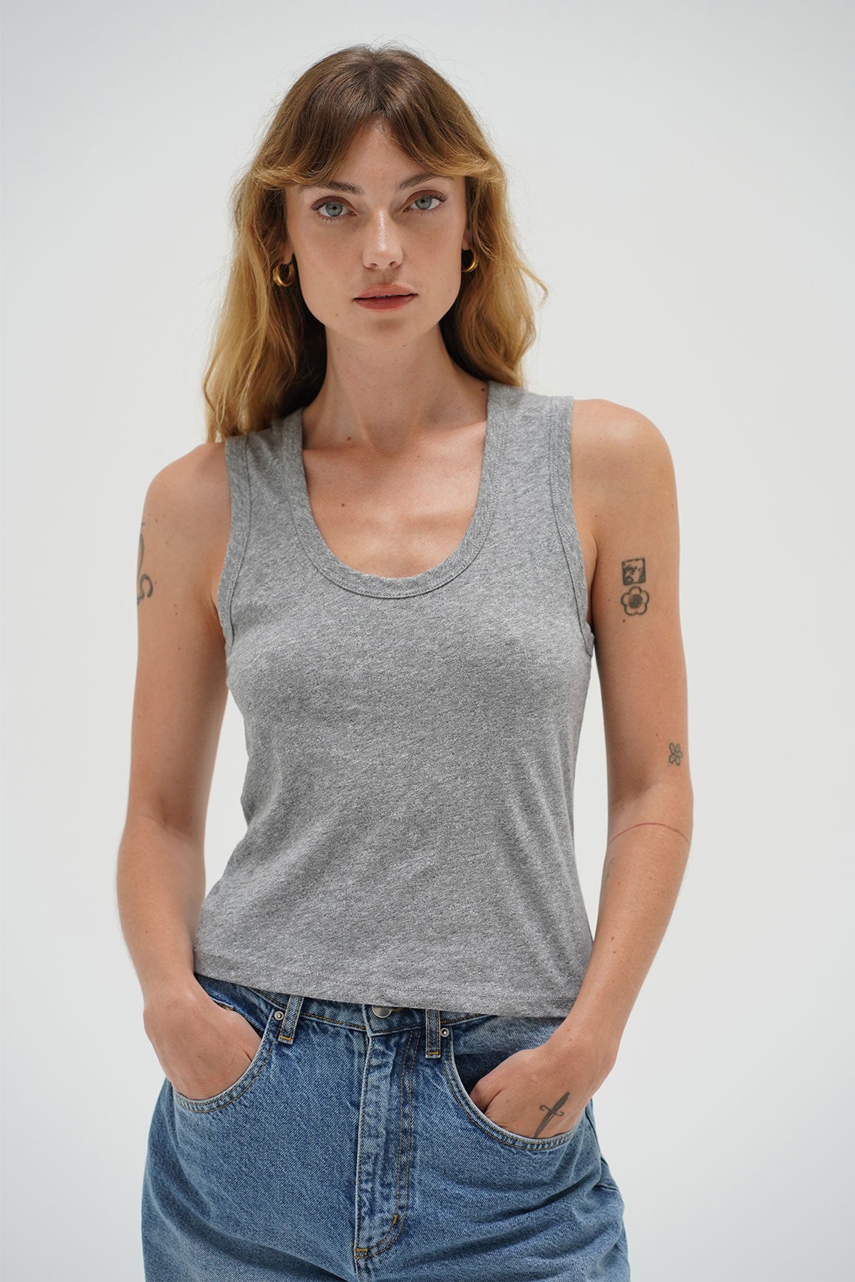 LNA Deep U Cotton Tank in Heather Grey