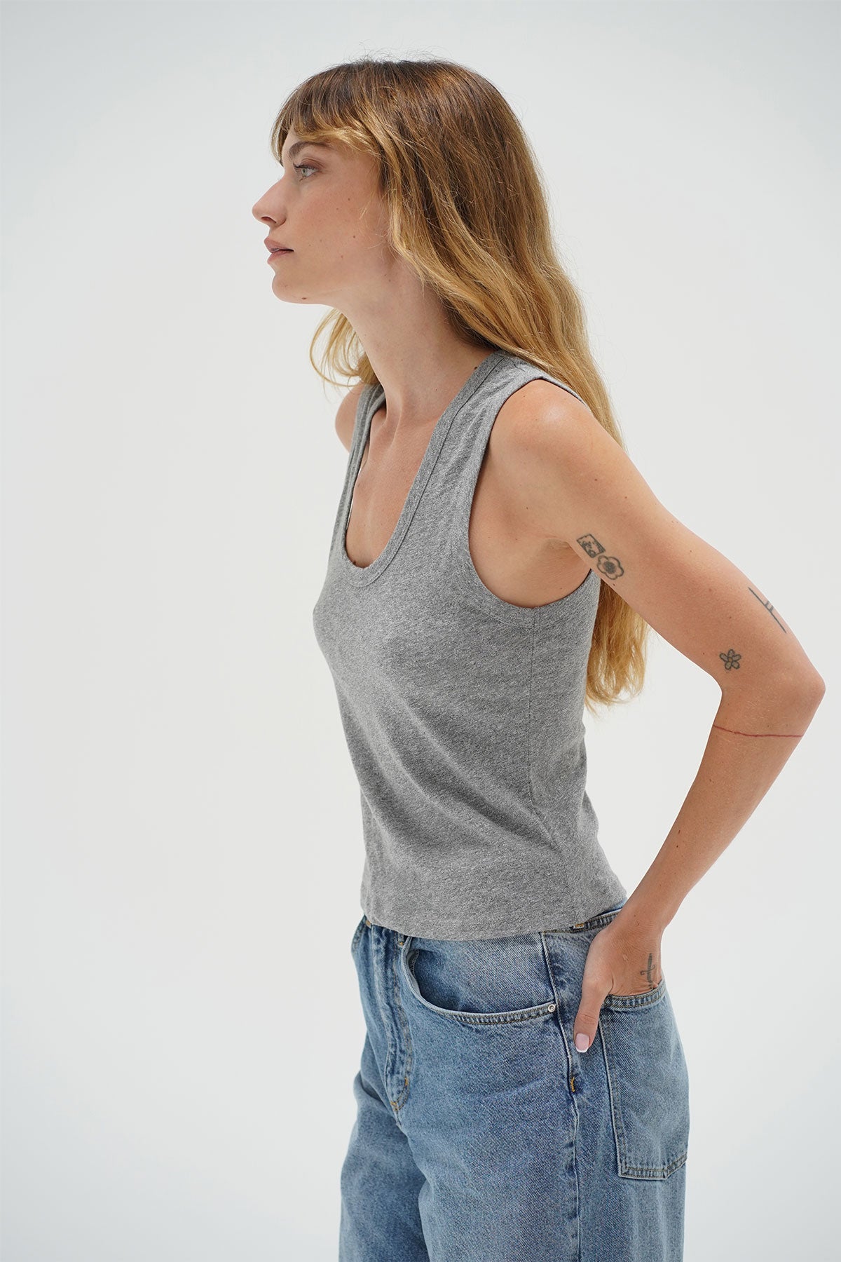 LNA Deep U Cotton Tank in Heather Grey