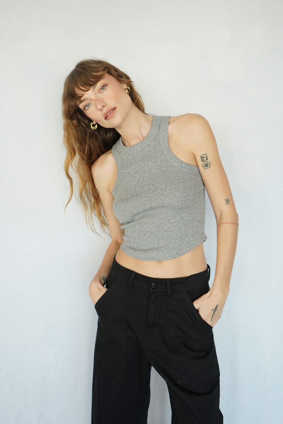 LNA Detra Cotton Rib Tank in Heather Grey