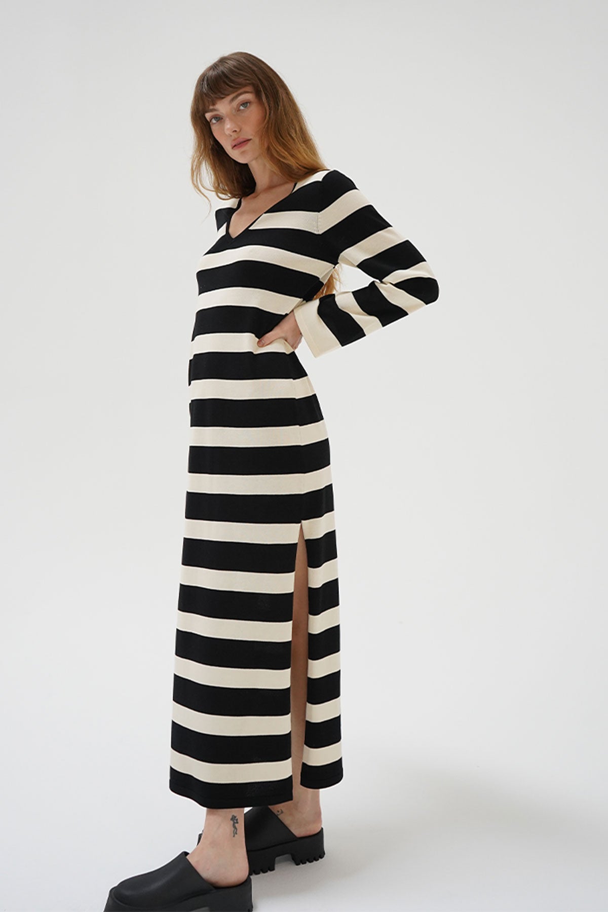 LNA Elin Dress in Ivory and Black Stripe