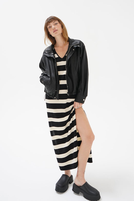 LNA Elin Dress in Ivory and Black Stripe