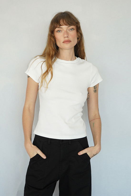 LNA Fitted Cotton Rib Crew Tee in White