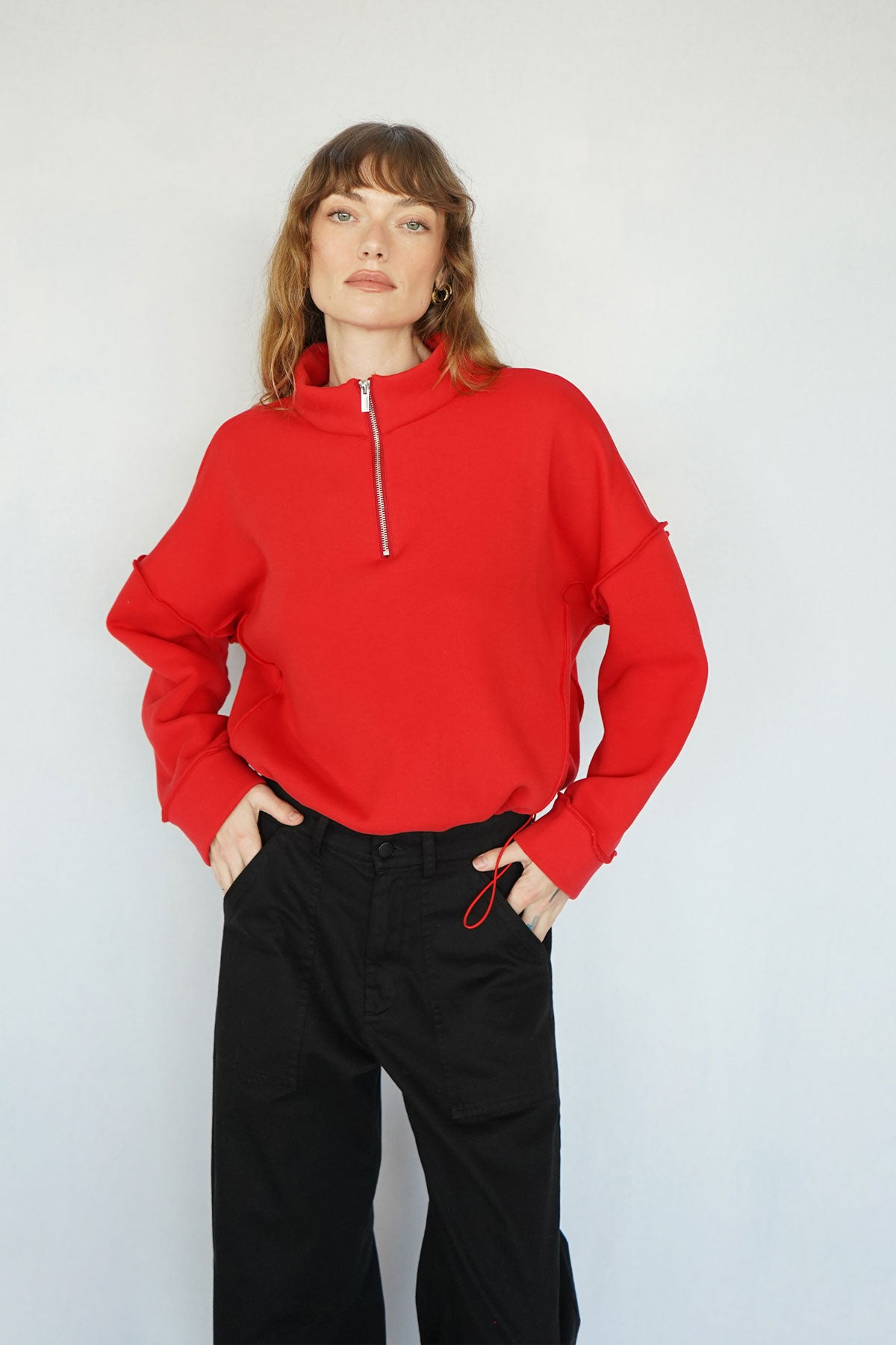 LNA Chandler Fleece Half Zip in High Risk Red