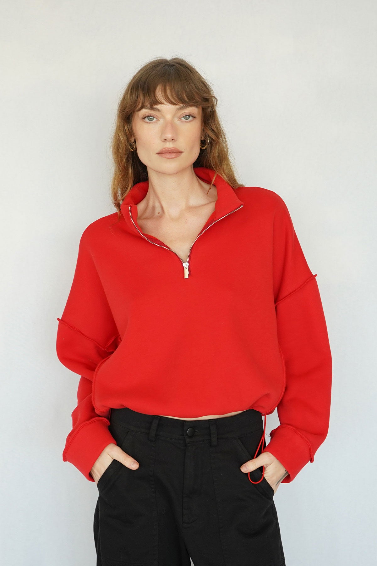 LNA Chandler Fleece Half Zip in High Risk Red