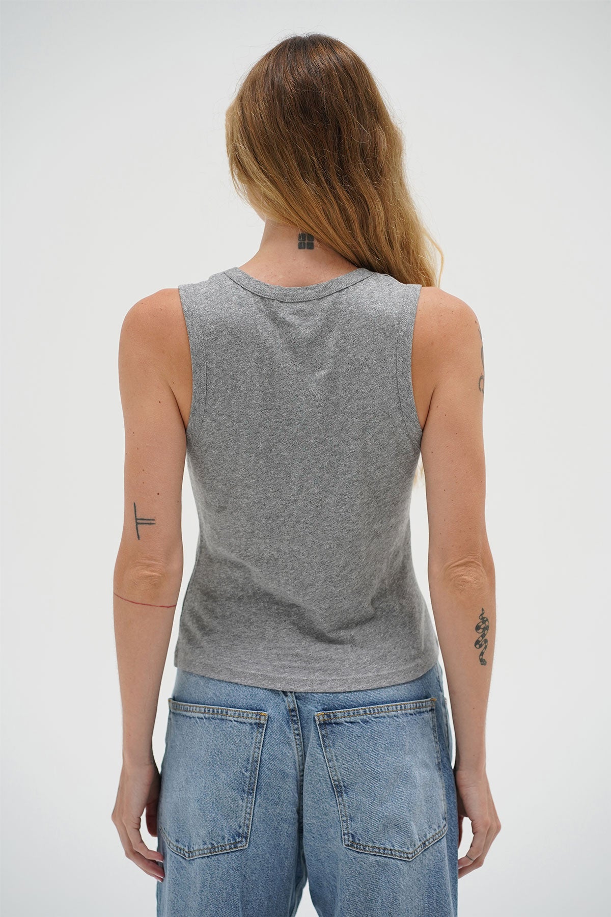 LNA Deep U Cotton Tank in Heather Grey