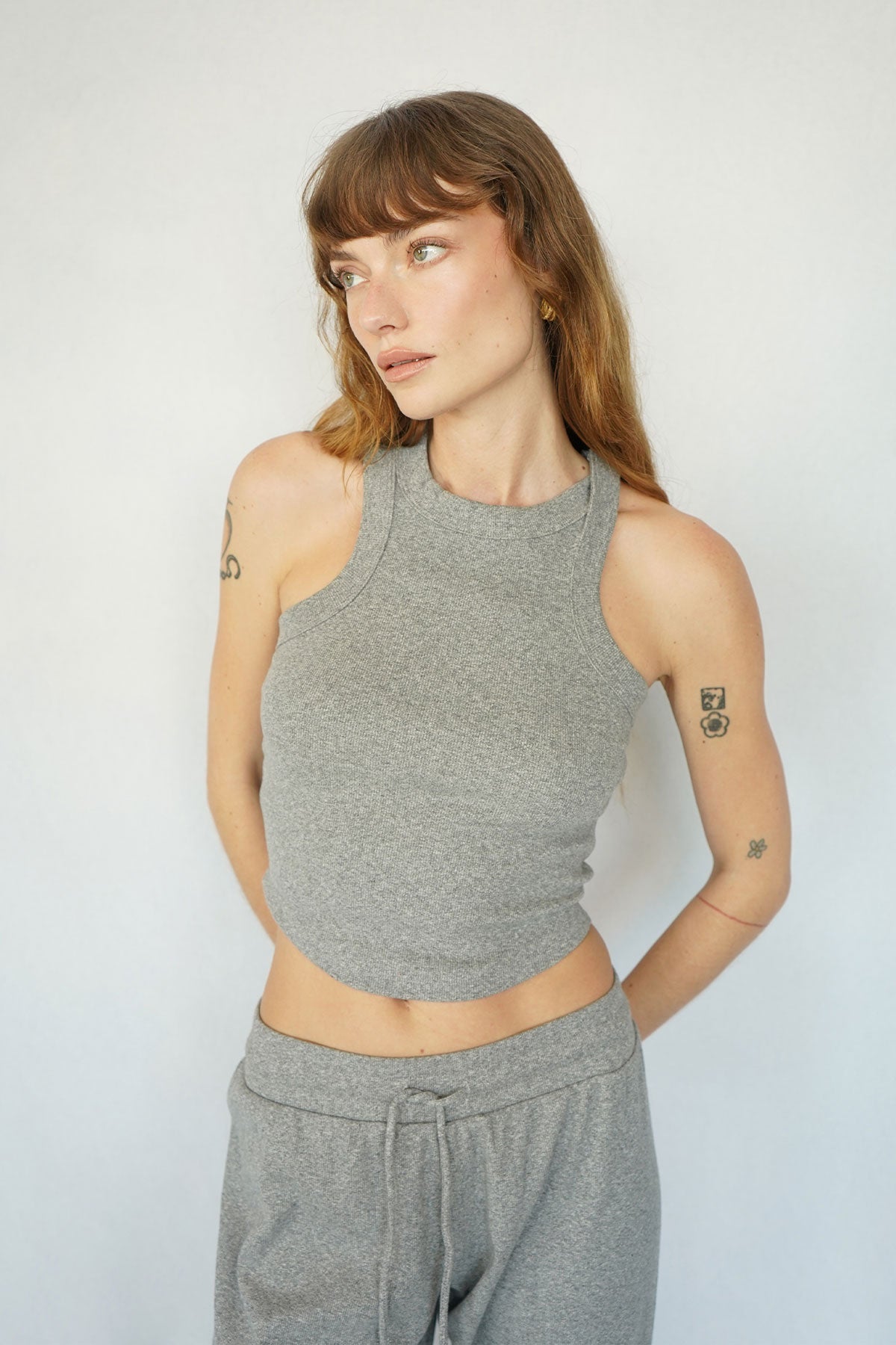 LNA Detra Cotton Rib Tank in Heather Grey