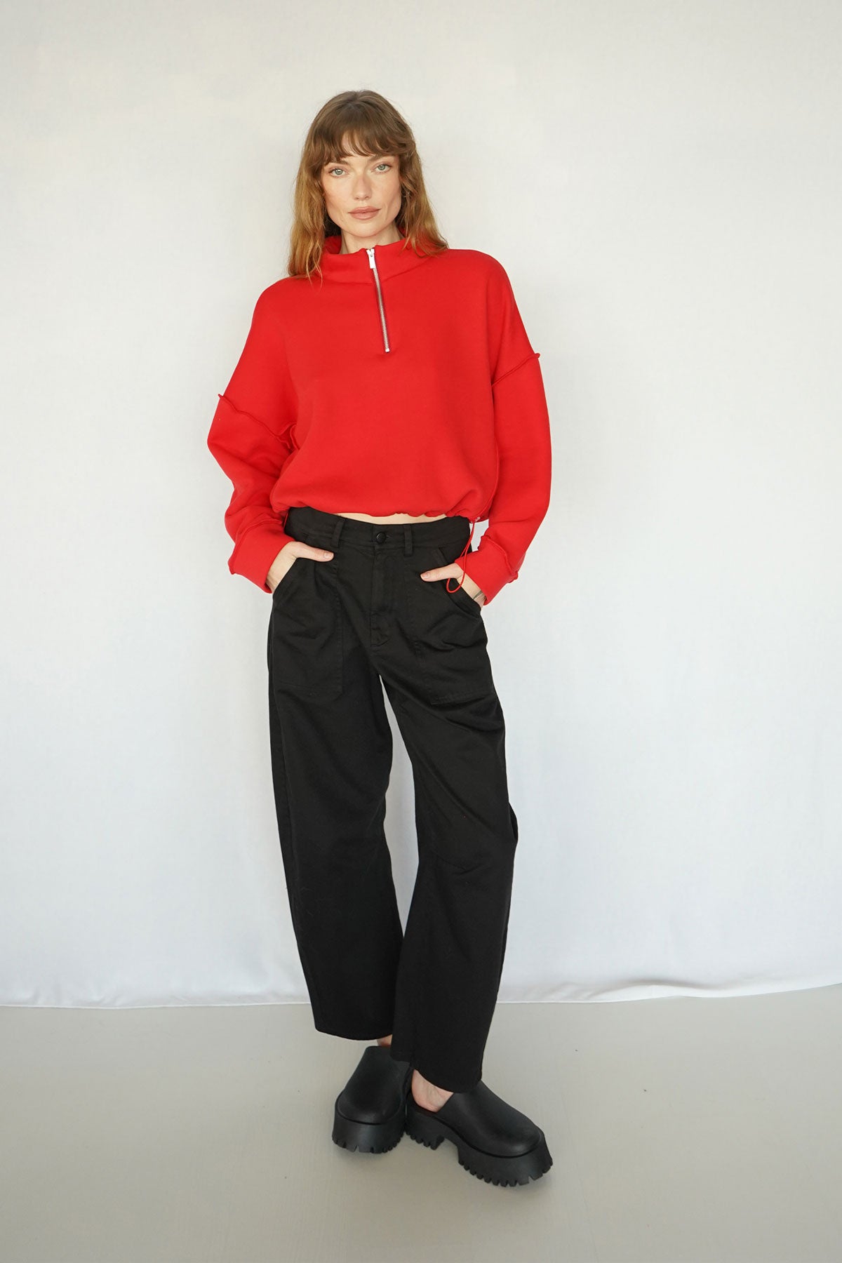 LNA Chandler Fleece Half Zip in High Risk Red