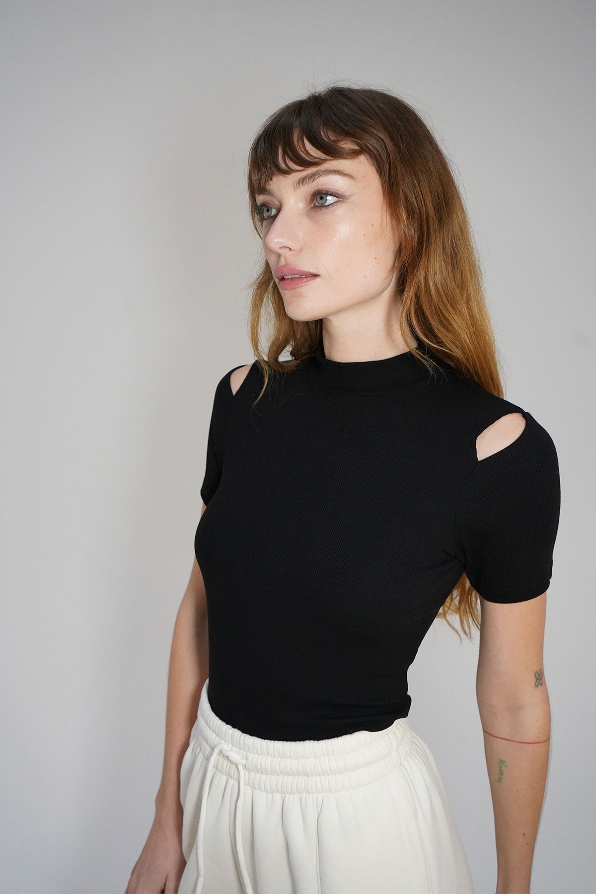 LNA Juno Ribbed Top in Black