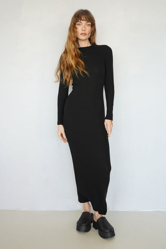 LNA Karlotta Waffle Dress in Black