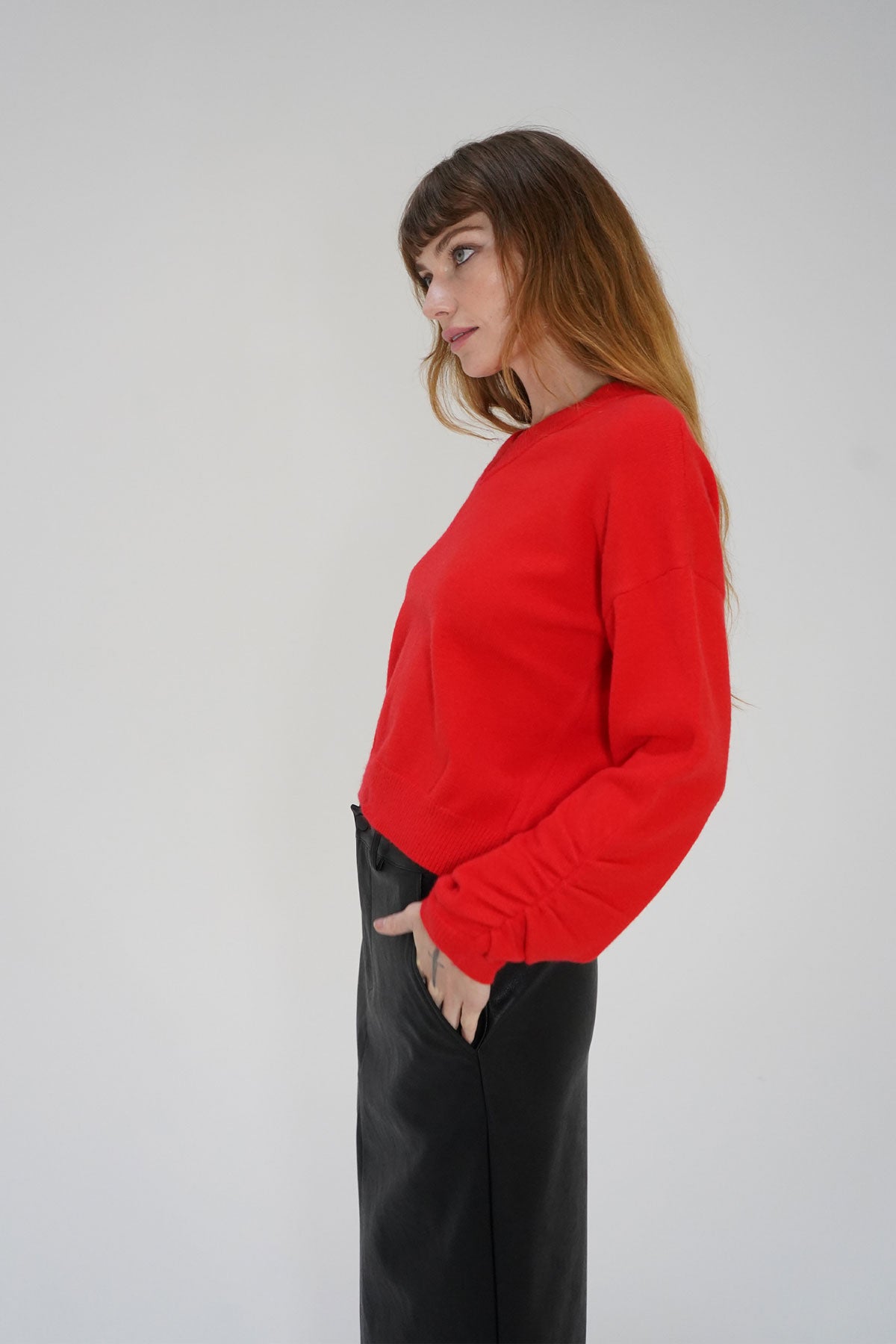 LNA Latigo V Neck Sweater in Red