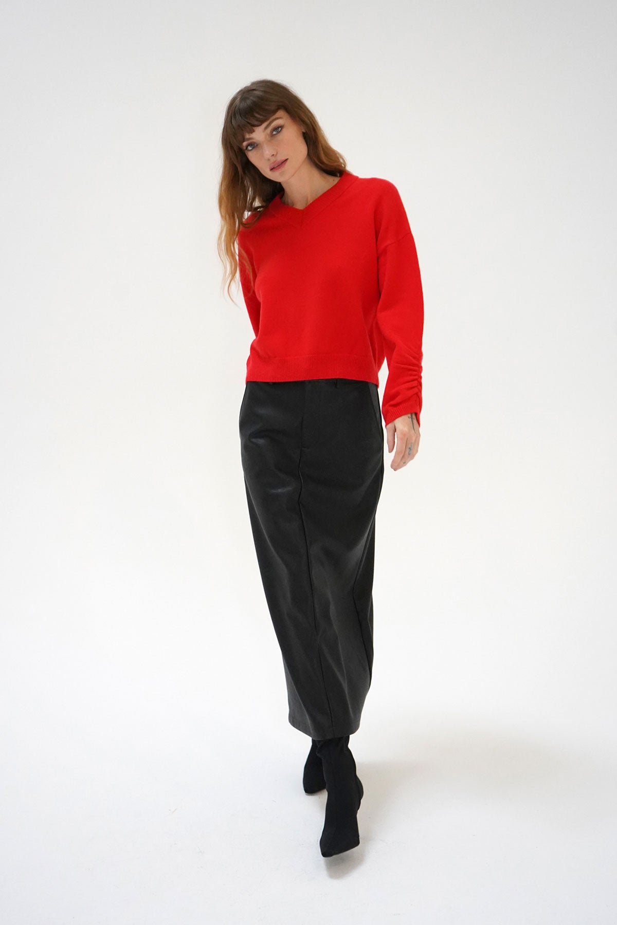 LNA Latigo V Neck Sweater in Red