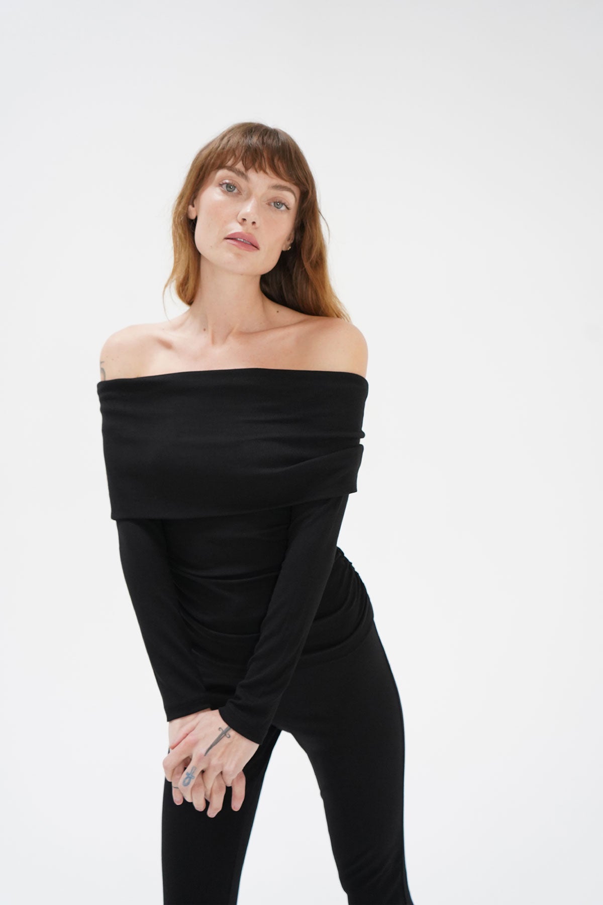 LNA Liya Ribbed Fold Over Top in Black