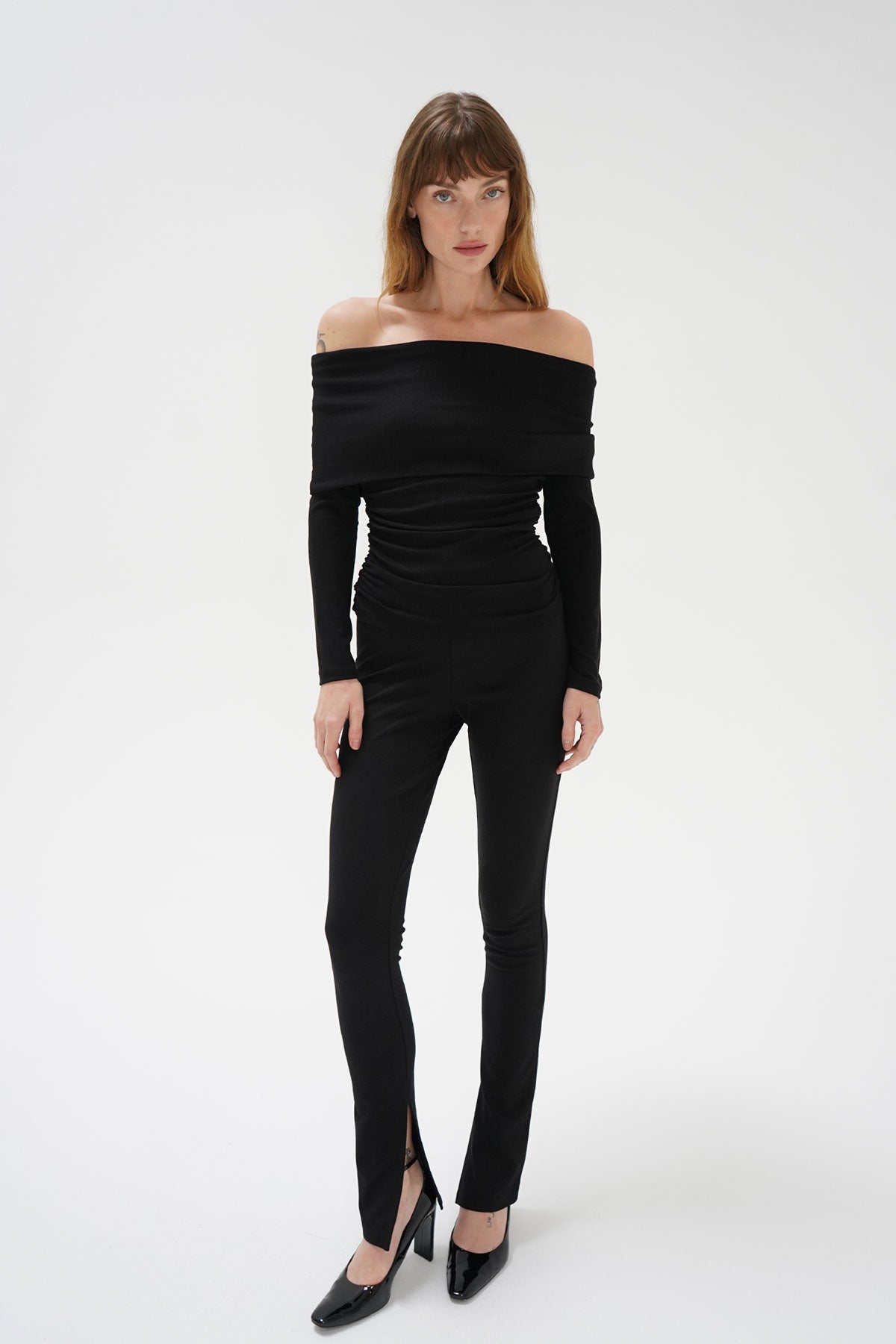 LNA Liya Ribbed Fold Over Top in Black