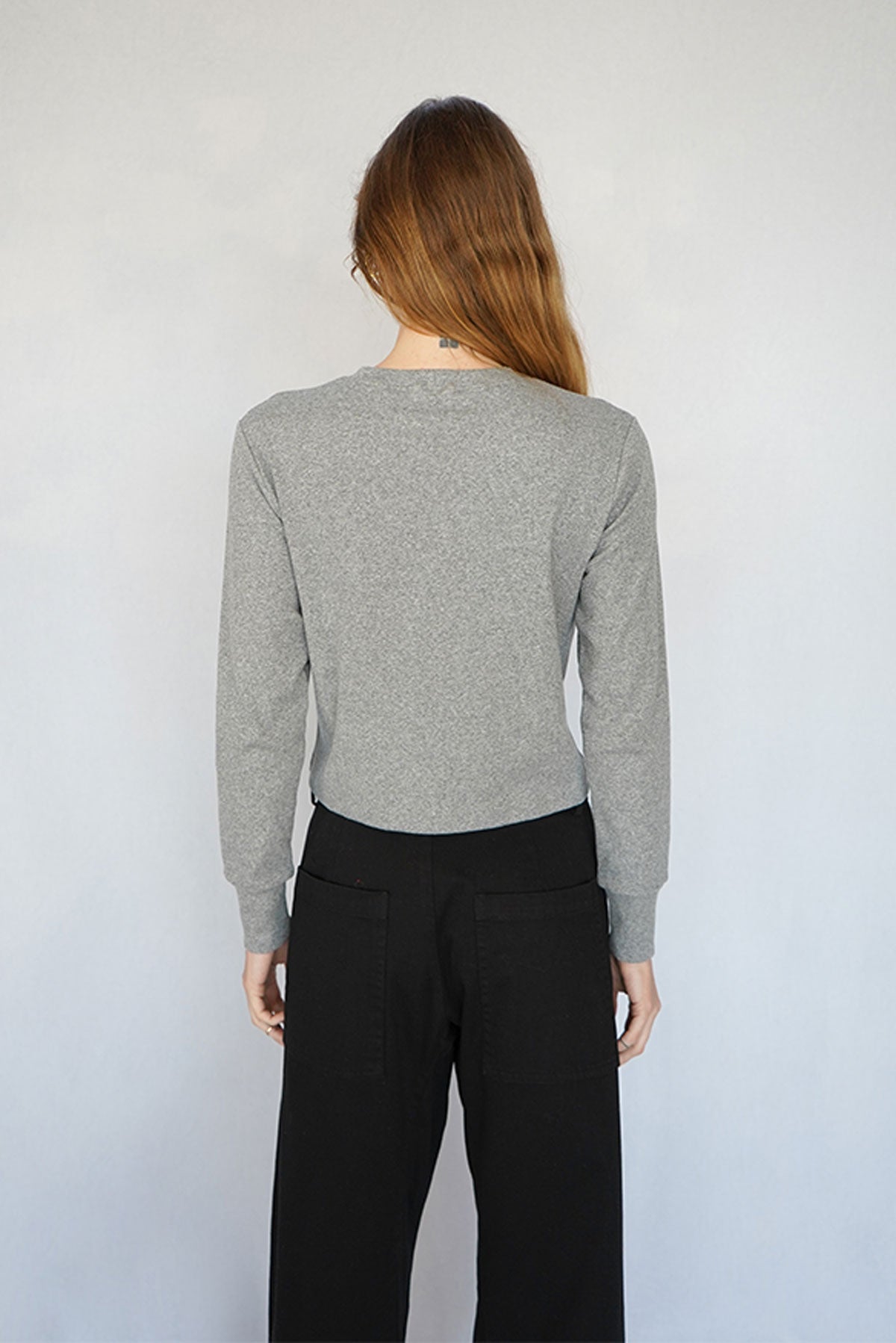 LNA Long Sleeve Cotton Rib Crew in Heather Grey 