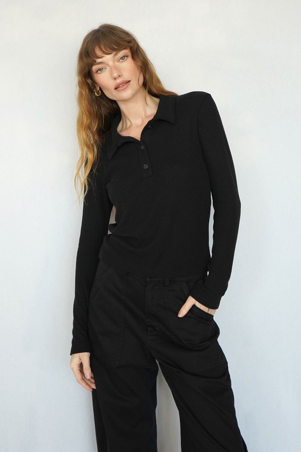 LNA Marta Waffle Top in Black