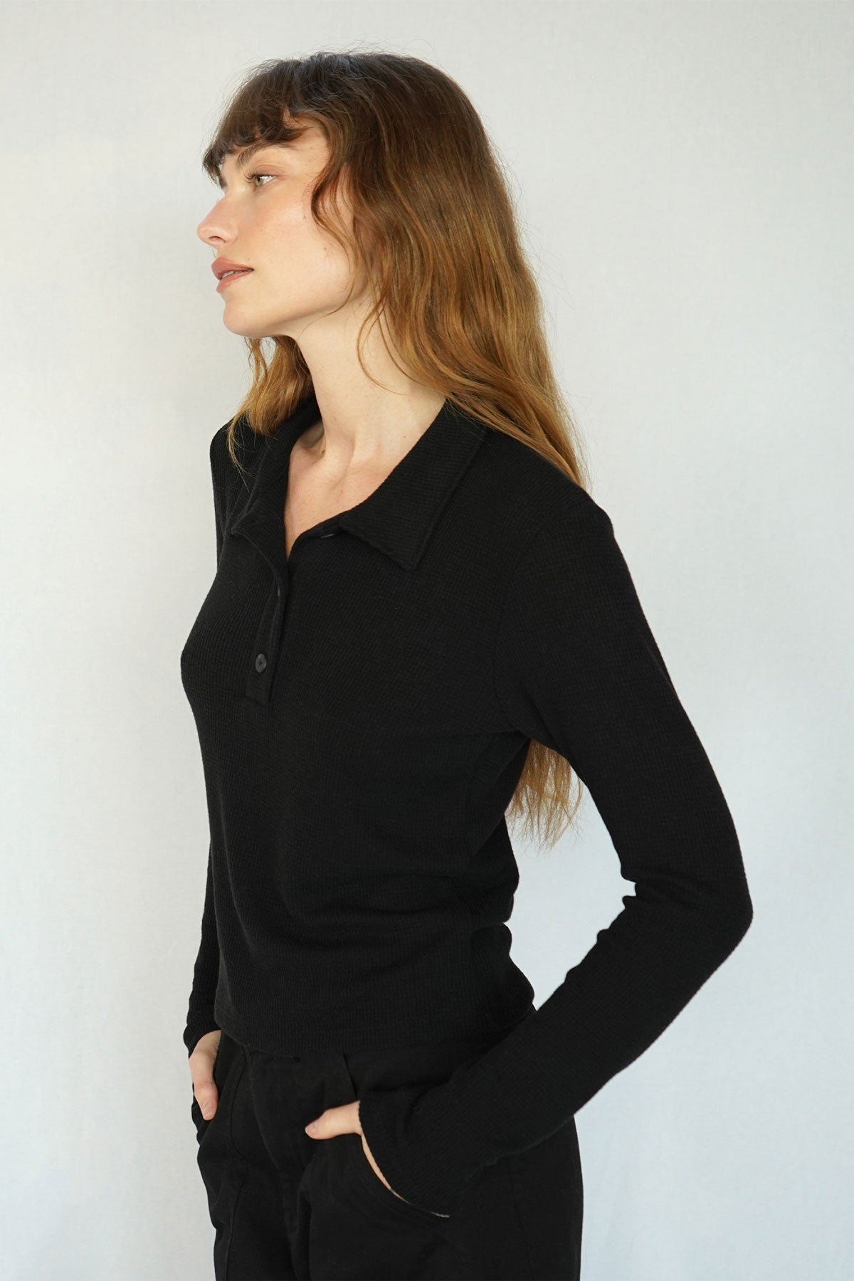 LNA Marta Waffle Top in Black