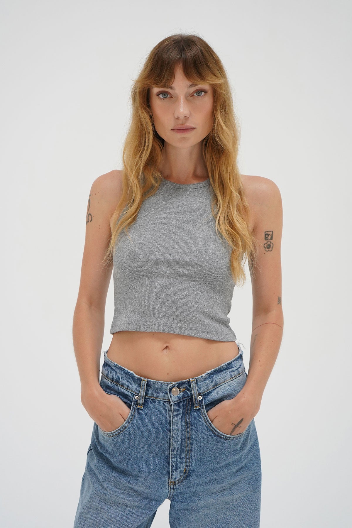 LNA Maya Cotton Rib Tank in Heather Grey 