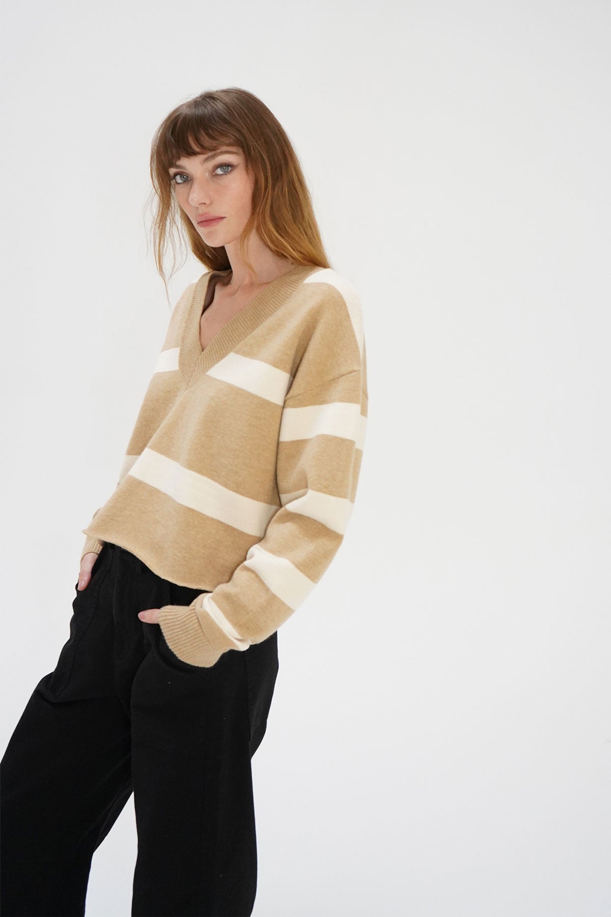 LNA Morjana Sweater in Camel Stripe