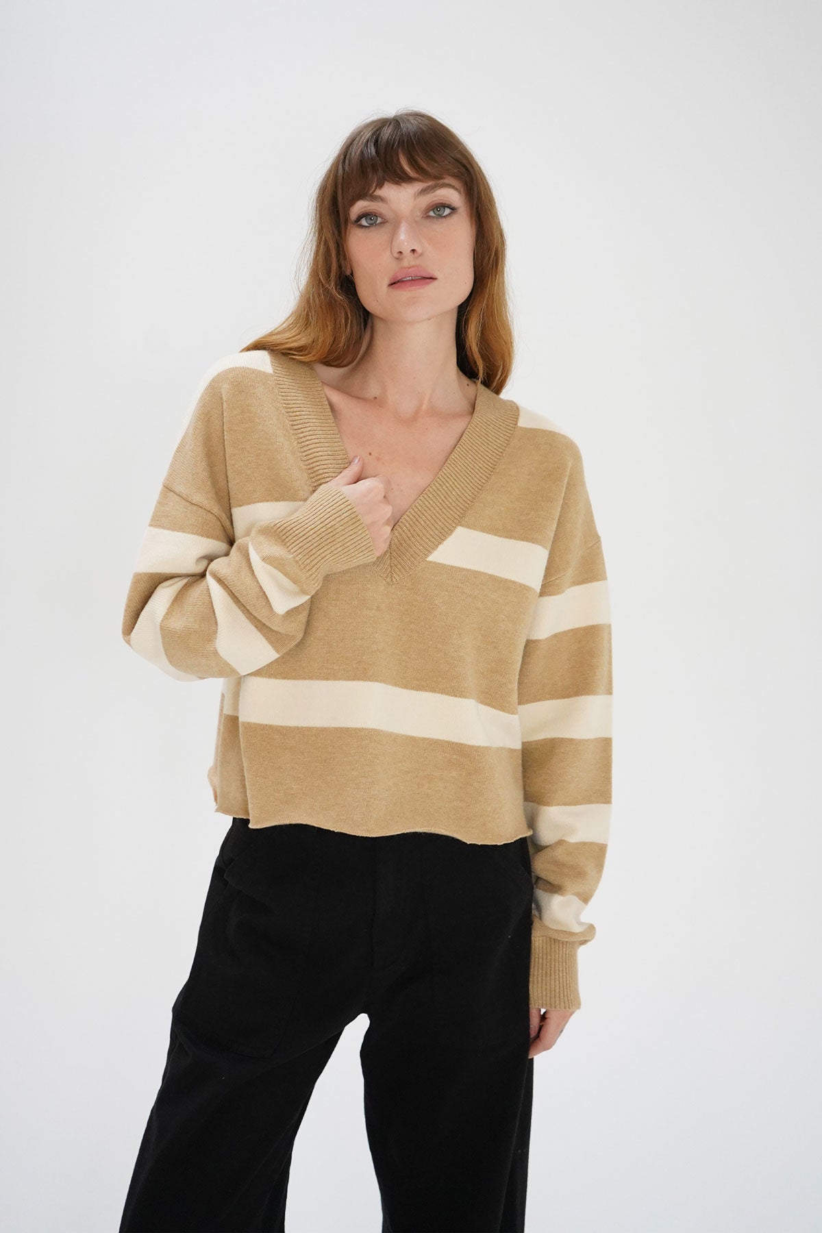 LNA Morjana Sweater in Camel Stripe