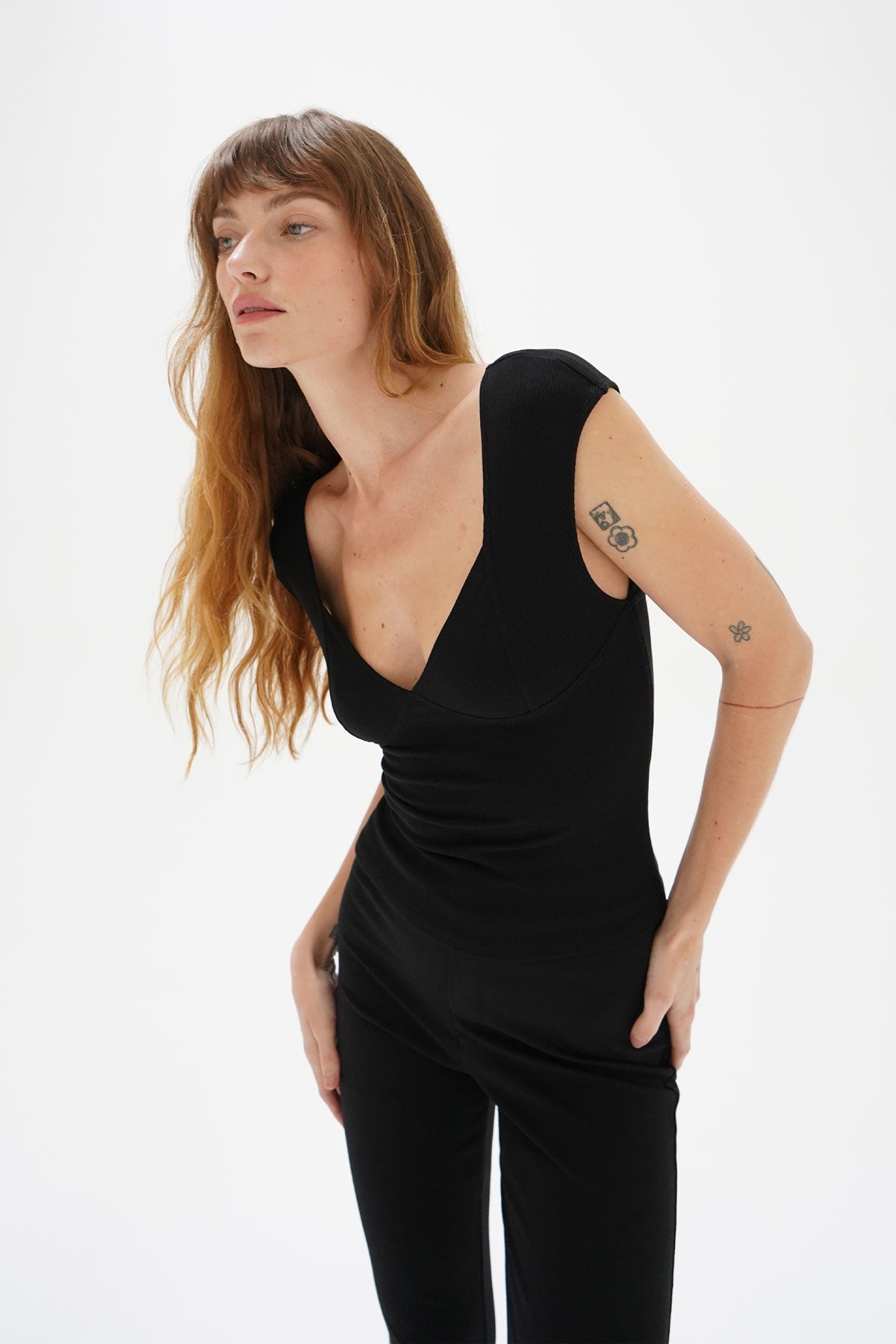 LNA Nouvelle Ribbed Top in Black