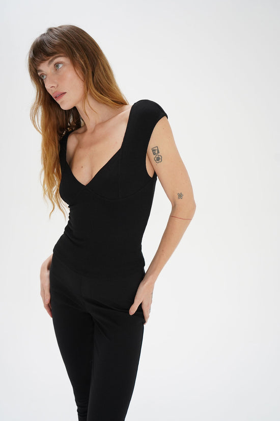 LNA Nouvelle Ribbed Top in Black