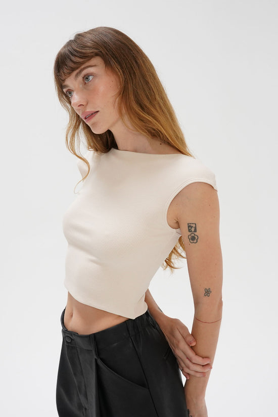 LNA Perle Ribbed Top in Bone